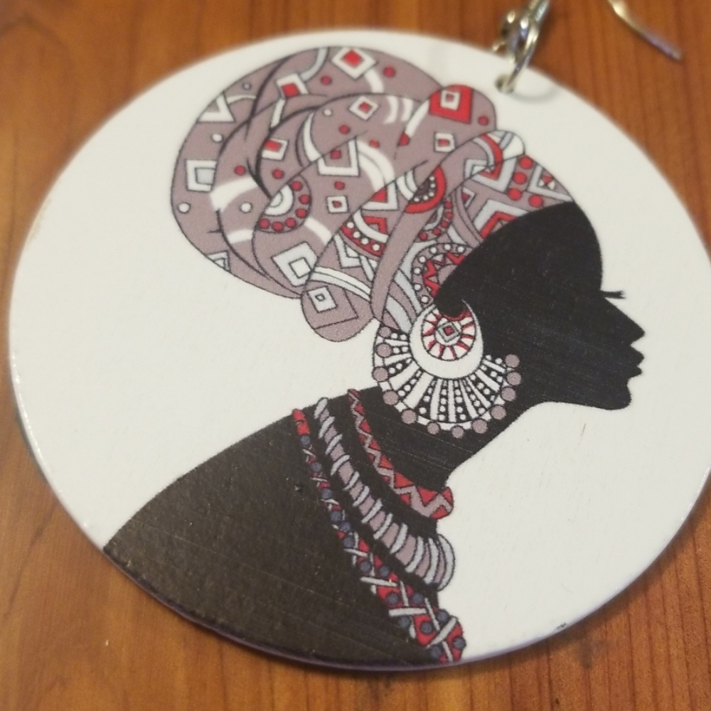 Wooden earrings African women white